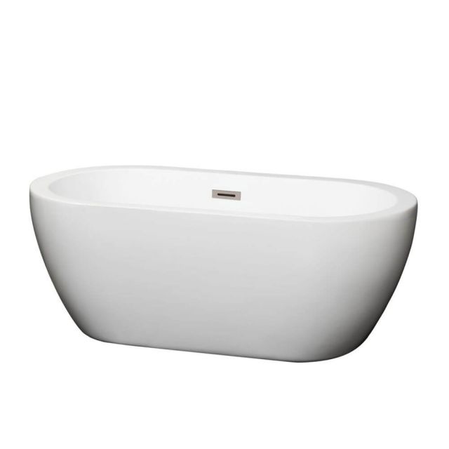Wyndham Collection Soho 60 Inch Center Drain Soaking Tub In White with Brushed Nickel Drain - WCOBT100260BNTRIM
