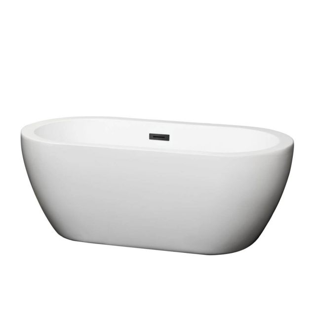 Wyndham Collection Soho 60 Inch Freestanding Bathtub in White with Matte Black Drain and Overflow Trim - WCOBT100260MBTRIM