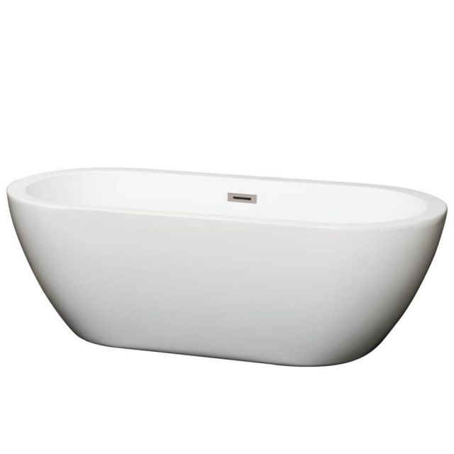 Wyndham Collection Soho 68 Inch Center Drain Soaking Tub In White with Brushed Nickel Drain - WCOBT100268BNTRIM