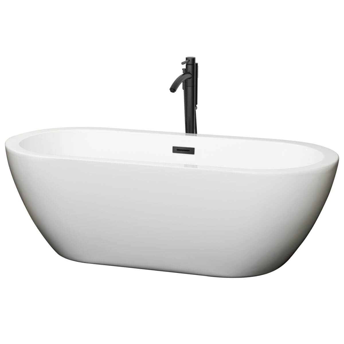 Wyndham Collection Soho 68 inch Freestanding Bathtub in White with Floor Mounted Faucet, Drain and Overflow Trim in Matte Black - WCOBT100268MBATPBK