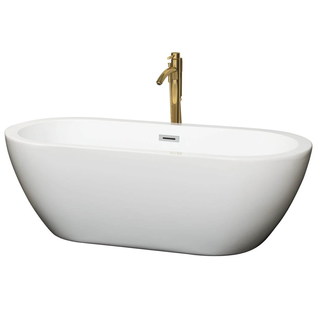 Wyndham Collection Soho 68 inch Freestanding Bathtub in White with Polished Chrome Trim and Floor Mounted Faucet in Brushed Gold - WCOBT100268PCATPGD