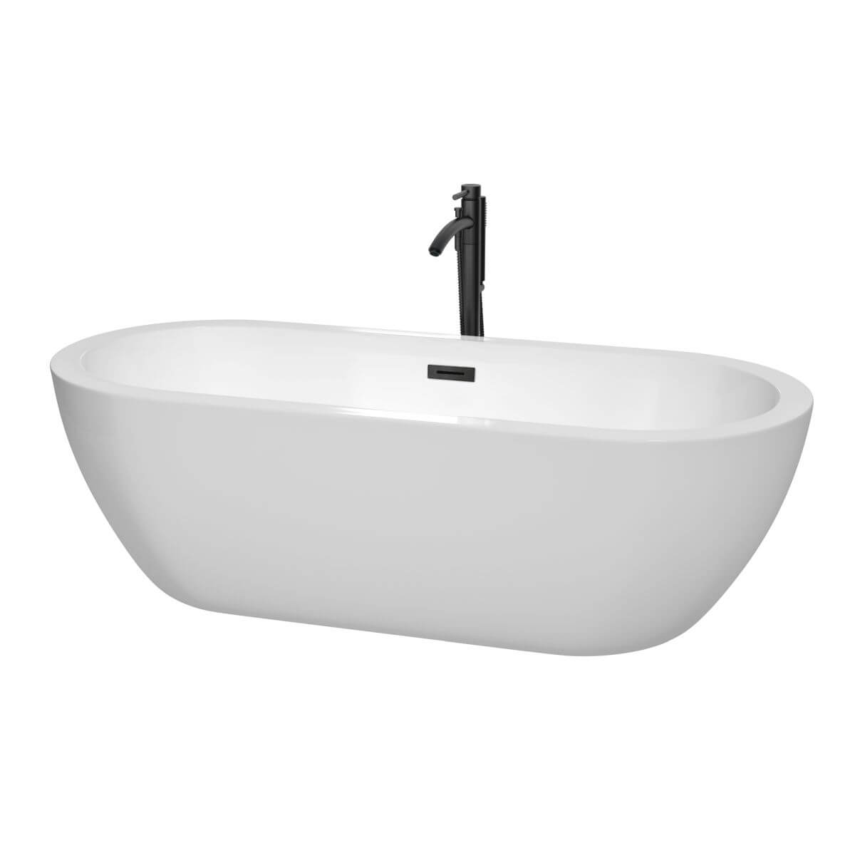 Wyndham Collection Soho 72 inch Freestanding Bathtub in White with Floor Mounted Faucet, Drain and Overflow Trim in Matte Black - WCOBT100272MBATPBK