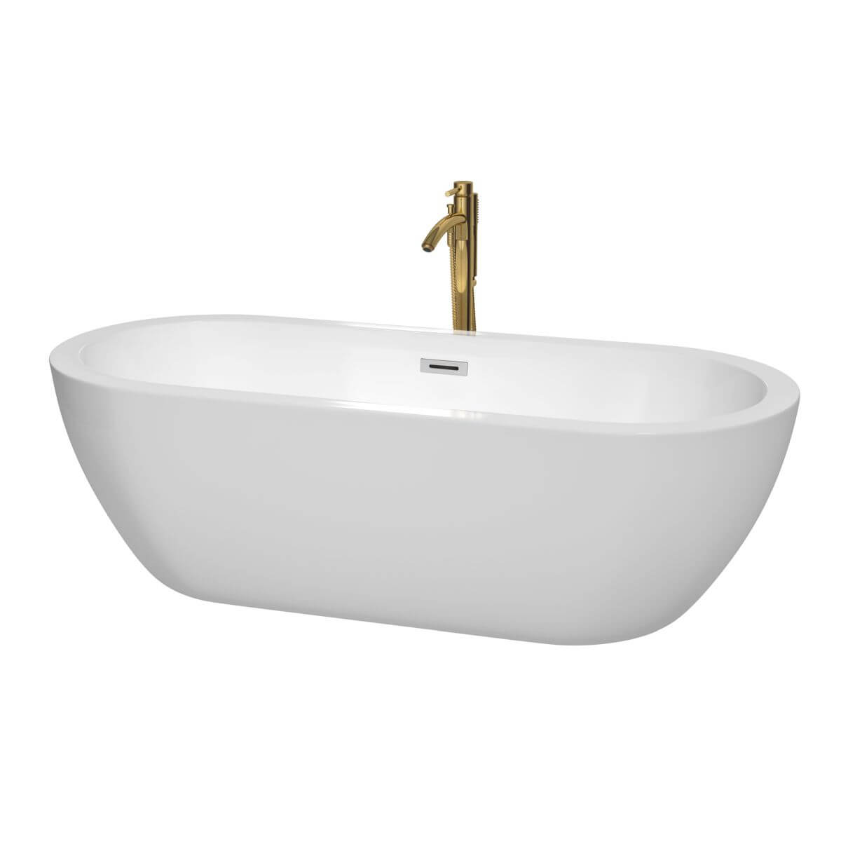 Wyndham Collection Soho 72 inch Freestanding Bathtub in White with Polished Chrome Trim and Floor Mounted Faucet in Brushed Gold - WCOBT100272PCATPGD