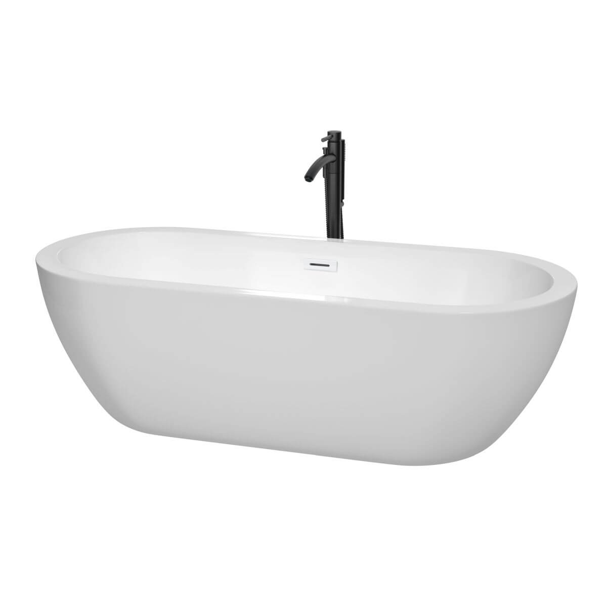 Wyndham Collection Soho 72 inch Freestanding Bathtub in White with Shiny White Trim and Floor Mounted Faucet in Matte Black - WCOBT100272SWATPBK