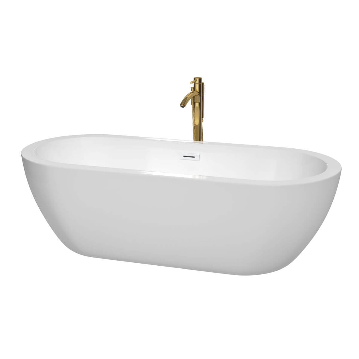 Wyndham Collection Soho 72 inch Freestanding Bathtub in White with Shiny White Trim and Floor Mounted Faucet in Brushed Gold - WCOBT100272SWATPGD