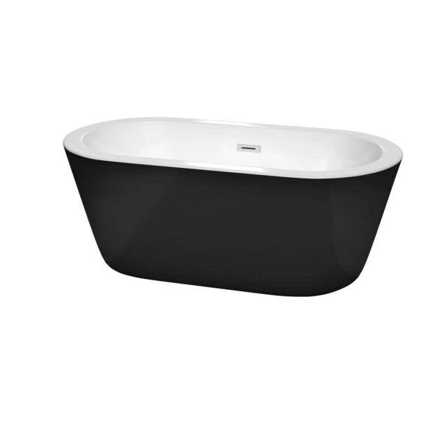 Wyndham Collection Mermaid 60 inch Freestanding Bathtub in Black with White Interior, Polished Chrome Drain and Overflow Trim - WCOBT100360BK