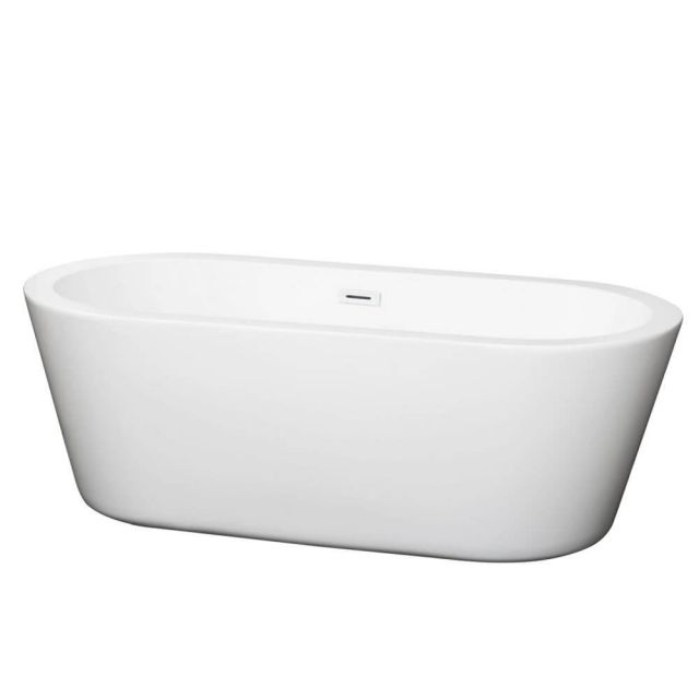 Wyndham Collection Mermaid 67 Inch Freestanding Bathtub in White with Shiny White Drain and Overflow Trim - WCOBT100367SWTRIM
