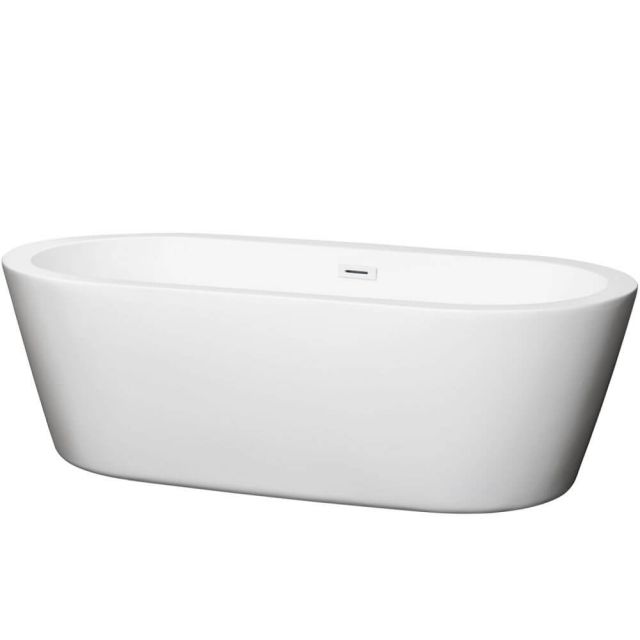 Wyndham Collection Mermaid 71 Inch Freestanding Bathtub in White with Shiny White Drain and Overflow Trim - WCOBT100371SWTRIM