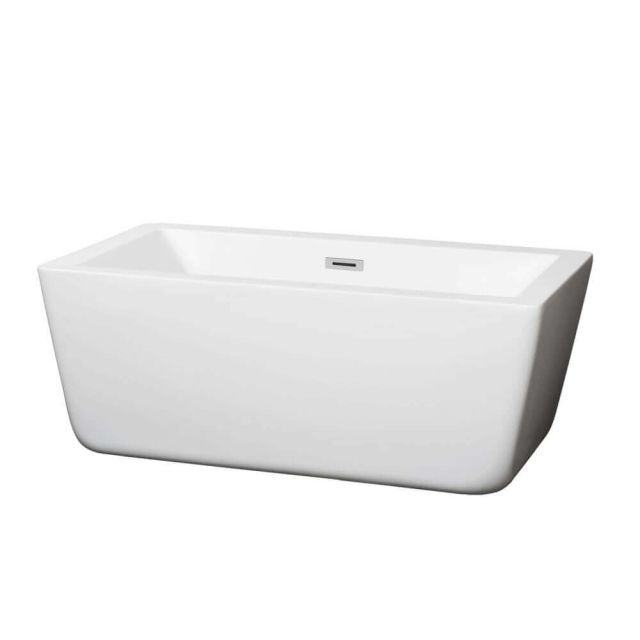 Wyndham Collection Laura 59 Inch Soaking Bathtub In White with Chrome Drain - WCOBT100559