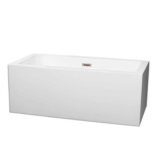Wyndham Collection Melody 60 Inch Center Drain Soaking Tub In White with Brushed Nickel Drain - WCOBT101160BNTRIM