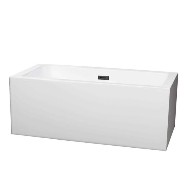 Wyndham Collection Melody 60 Inch Freestanding Bathtub in White with Matte Black Drain and Overflow Trim - WCOBT101160MBTRIM