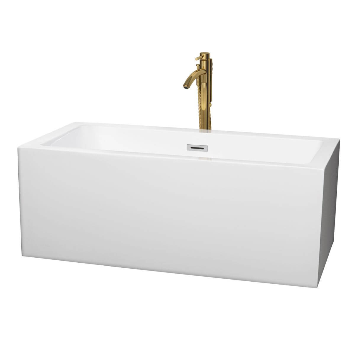 Wyndham Collection Melody 60 inch Freestanding Bathtub in White with Polished Chrome Trim and Floor Mounted Faucet in Brushed Gold - WCOBT101160PCATPGD