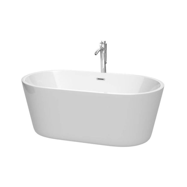 Wyndham Collection 60 Inch Free Standing Bath Tub In White With Floor Mounted Faucet Drain And Overflow Trim In Polished Chrome - WCOBT101260ATP11PC