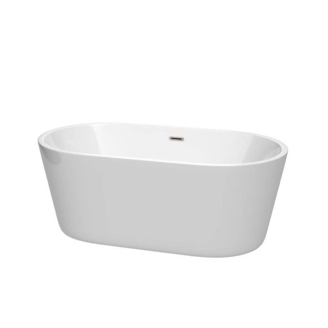 Wyndham Collection 60 Inch Free Standing Bath Tub In White With Brushed Nickel Drain And Overflow Trim - WCOBT101260BNTRIM