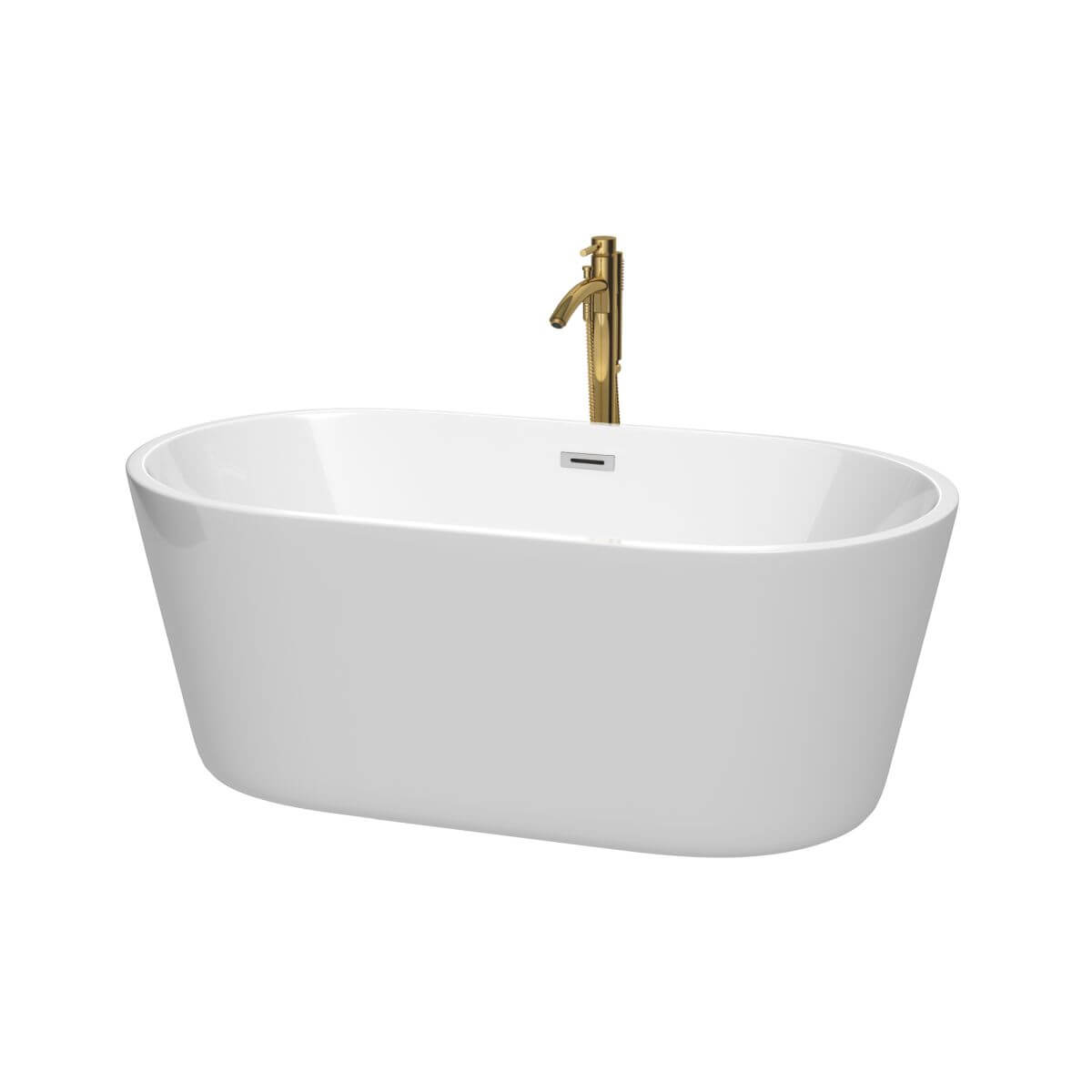 Wyndham Collection Carissa 60 inch Freestanding Bathtub in White with Polished Chrome Trim and Floor Mounted Faucet in Brushed Gold - WCOBT101260PCATPGD