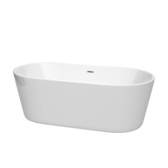 Wyndham Collection 67 Inch Free Standing Bath Tub In White With Polished Chrome Drain And Overflow Trim - WCOBT101267