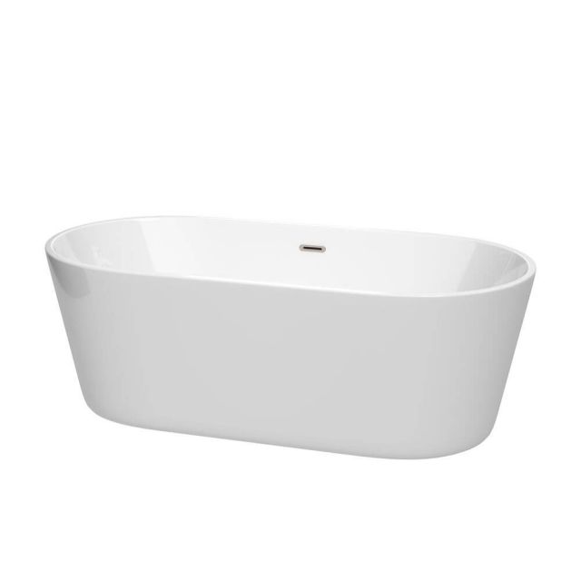 Wyndham Collection 67 Inch Free Standing Bath Tub In White With Brushed Nickel Drain And Overflow Trim - WCOBT101267BNTRIM