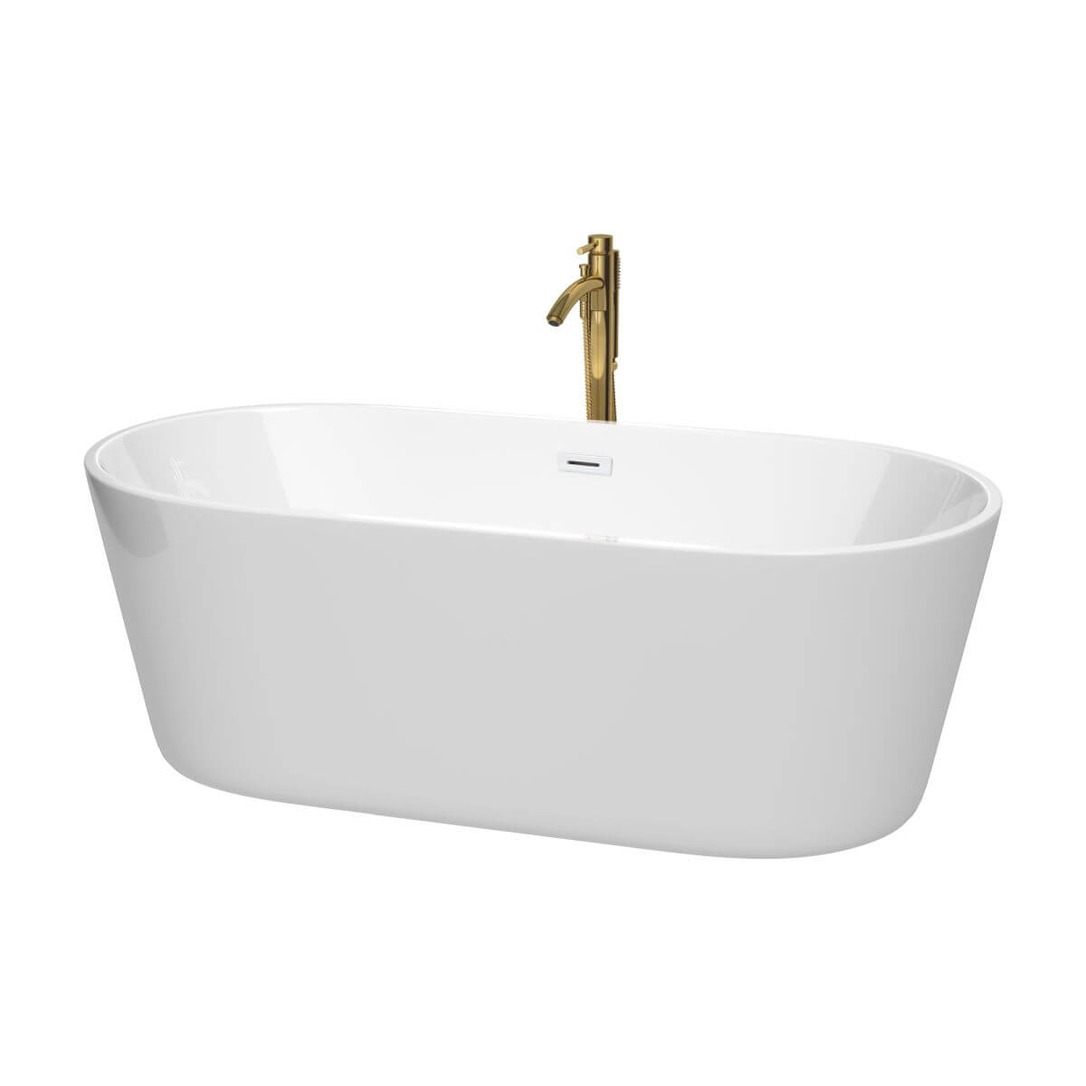Wyndham Collection Carissa 67 inch Freestanding Bathtub in White with Shiny White Trim and Floor Mounted Faucet in Brushed Gold - WCOBT101267SWATPGD