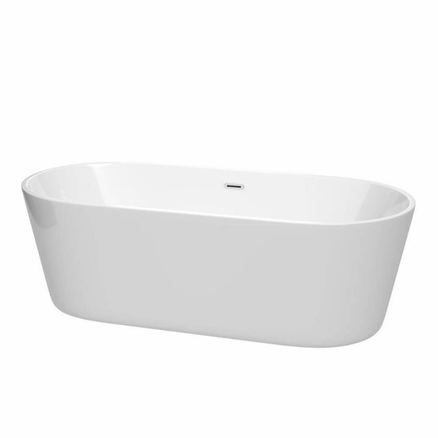 Wyndham Collection 71 Inch Free Standing Bath Tub In White With Polished Chrome Drain And Overflow Trim - WCOBT101271