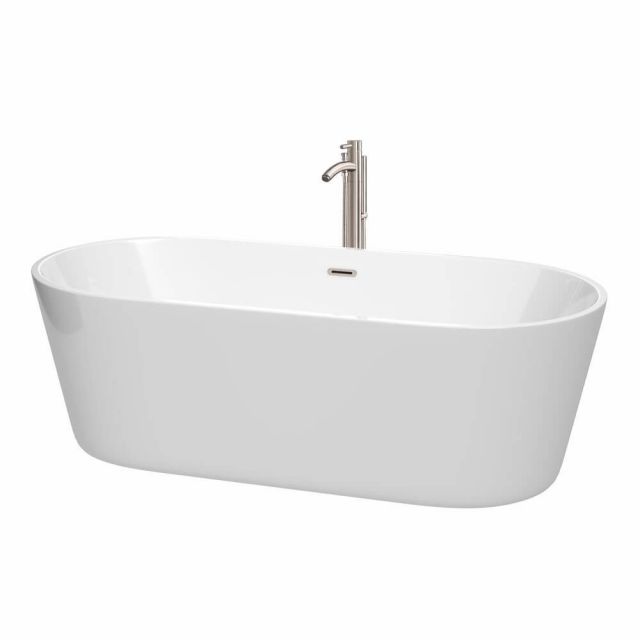 Wyndham Collection 71 Inch Free Standing Bath Tub In White With Floor Mounted Faucet Drain And Overflow Trim In Brushed Nickel - WCOBT101271ATP11BN