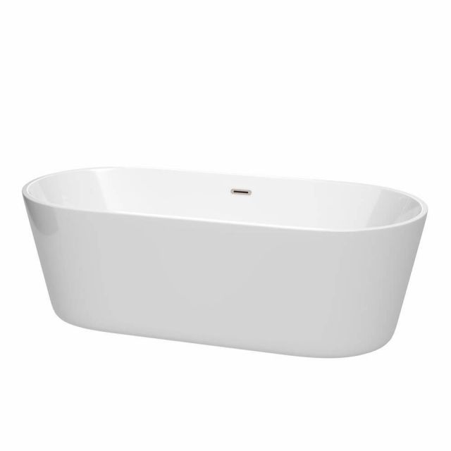 Wyndham Collection 71 Inch Free Standing Bath Tub In White With Brushed Nickel Drain And Overflow Trim - WCOBT101271BNTRIM