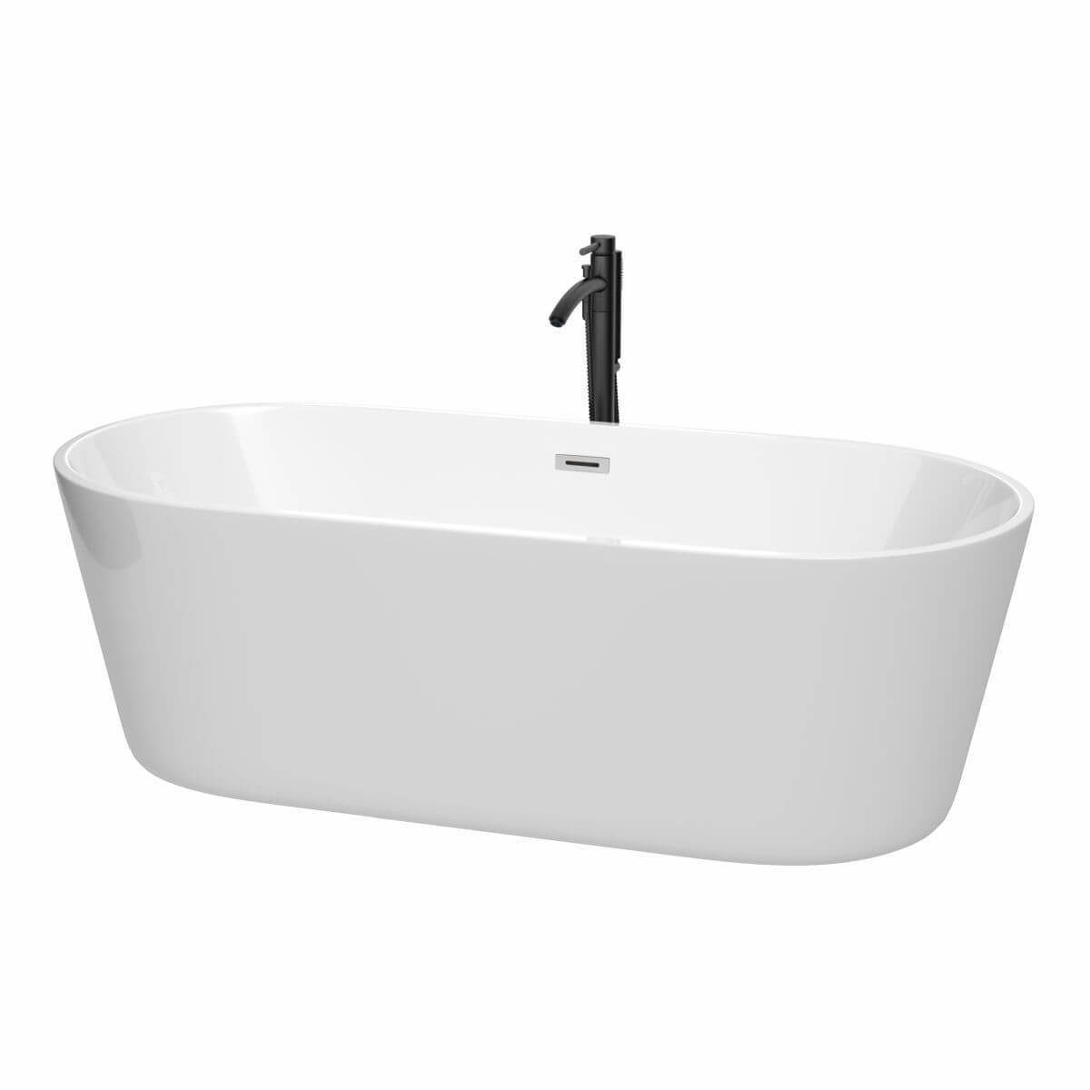 Wyndham Collection Carissa 71 inch Freestanding Bathtub in White with Polished Chrome Trim and Floor Mounted Faucet in Matte Black - WCOBT101271PCATPBK