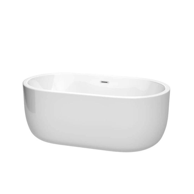Wyndham Collection 60 Inch Free Standing Bath Tub In White With Polished Chrome Drain And Overflow Trim - WCOBT101360