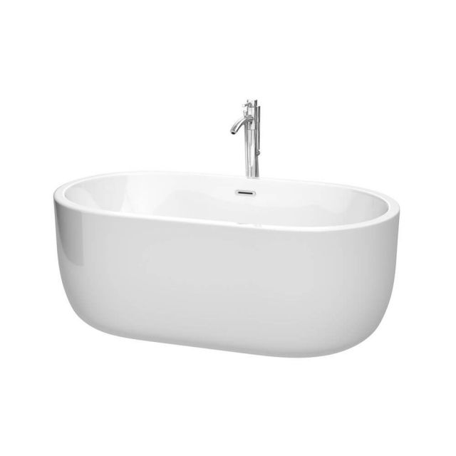 Wyndham Collection 60 Inch Free Standing Bath Tub In White With Floor Mounted Faucet Drain And Overflow Trim In Polished Chrome - WCOBT101360ATP11PC