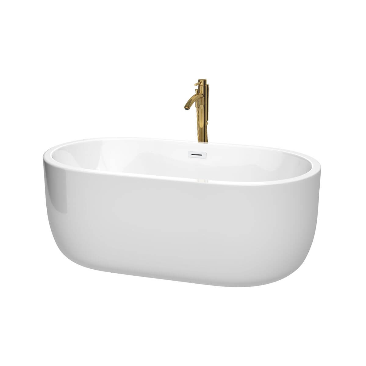 Wyndham Collection Juliette 60 inch Freestanding Bathtub in White with Shiny White Trim and Floor Mounted Faucet in Brushed Gold - WCOBT101360SWATPGD