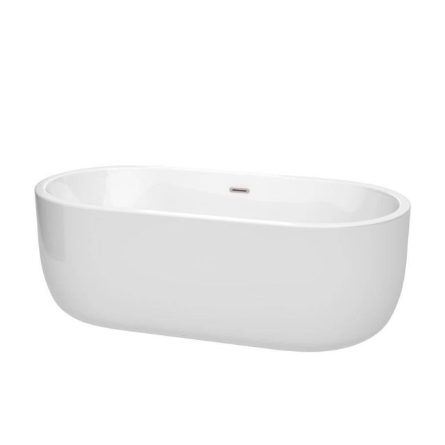 Wyndham Collection 67 Inch Free Standing Bath Tub In White With Brushed Nickel Drain And Overflow Trim - WCOBT101367BNTRIM