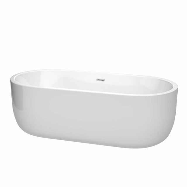 Wyndham Collection 71 Inch Free Standing Bath Tub In White With Polished Chrome Drain And Overflow Trim - WCOBT101371