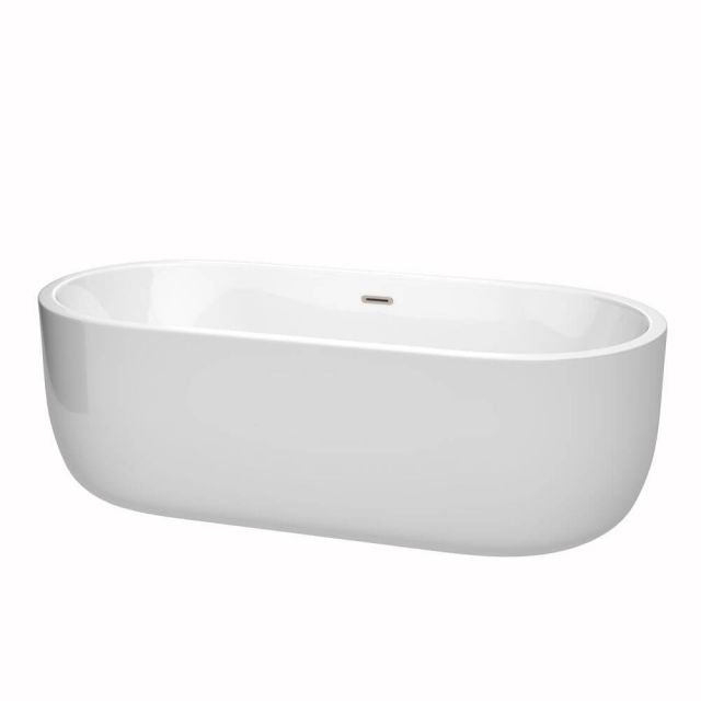 Wyndham Collection 71 Inch Free Standing Bath Tub In White With Brushed Nickel Drain And Overflow Trim - WCOBT101371BNTRIM