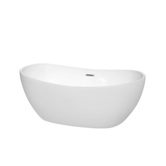 Wyndham Collection Rebecca 60 Inch Freestanding Bathtub In White with Polished Chrome Drain and Overflow Trim - WCOBT101460