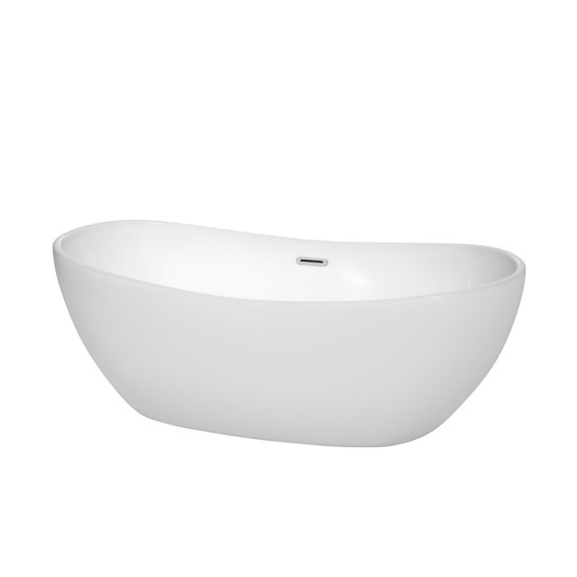 Wyndham Collection Rebecca 65 Inch Freestanding Bathtub In White with Polished Chrome Drain and Overflow Trim - WCOBT101465