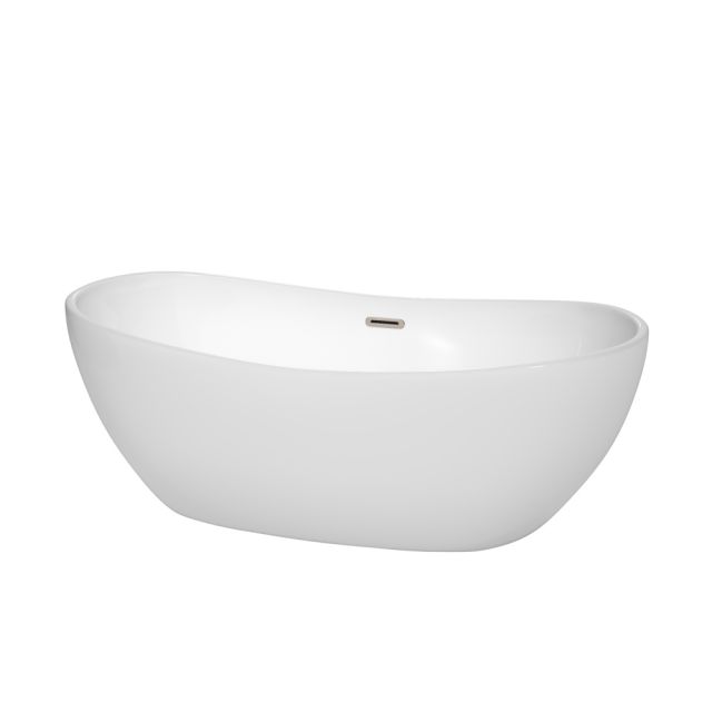 Wyndham Collection Rebecca 65 Inch Freestanding Bathtub In White with Brushed Nickel Drain and Overflow Trim - WCOBT101465BNTRIM