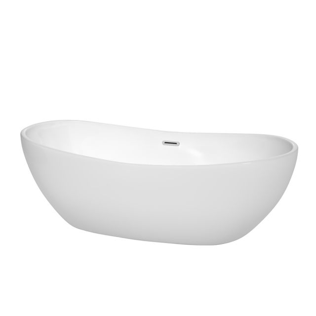 Wyndham Collection Rebecca 70 Inch Freestanding Bathtub In White with Polished Chrome Drain and Overflow Trim - WCOBT101470