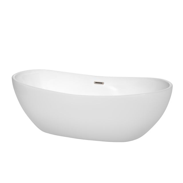 Wyndham Collection Rebecca 70 Inch Freestanding Bathtub In White with Brushed Nickel Drain and Overflow Trim - WCOBT101470BNTRIM
