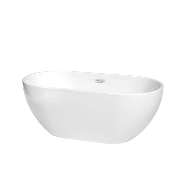 Wyndham Collection Brooklyn 60 Inch Freestanding Bathtub in White with Polished Chrome Drain and Overflow Trim - WCOBT200060