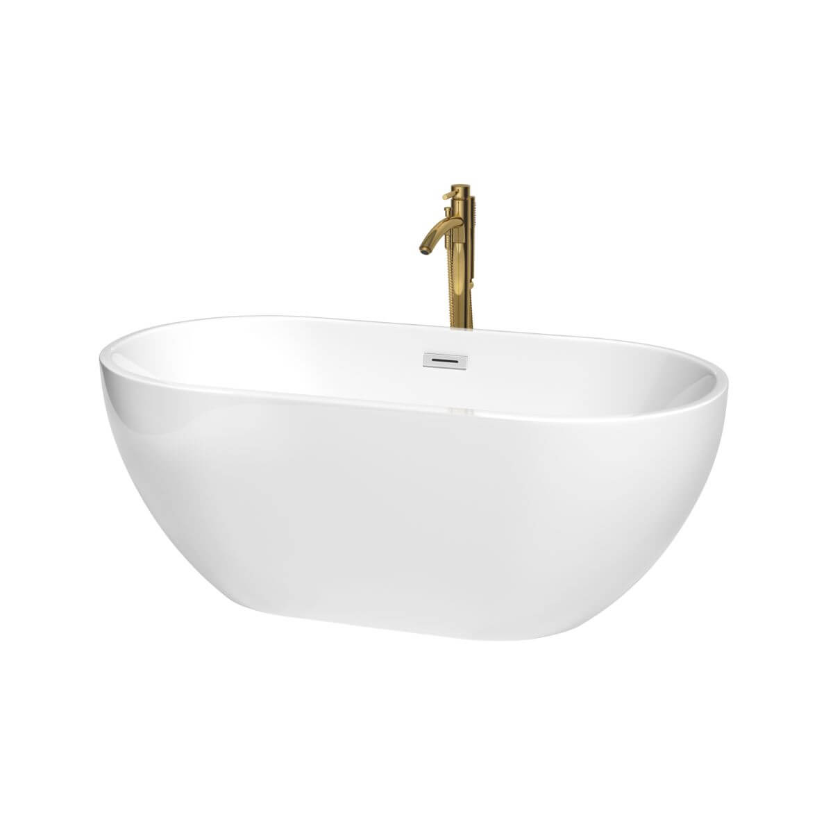 Wyndham Collection Brooklyn 60 inch Freestanding Bathtub in White with Polished Chrome Trim and Floor Mounted Faucet in Brushed Gold - WCOBT200060PCATPGD
