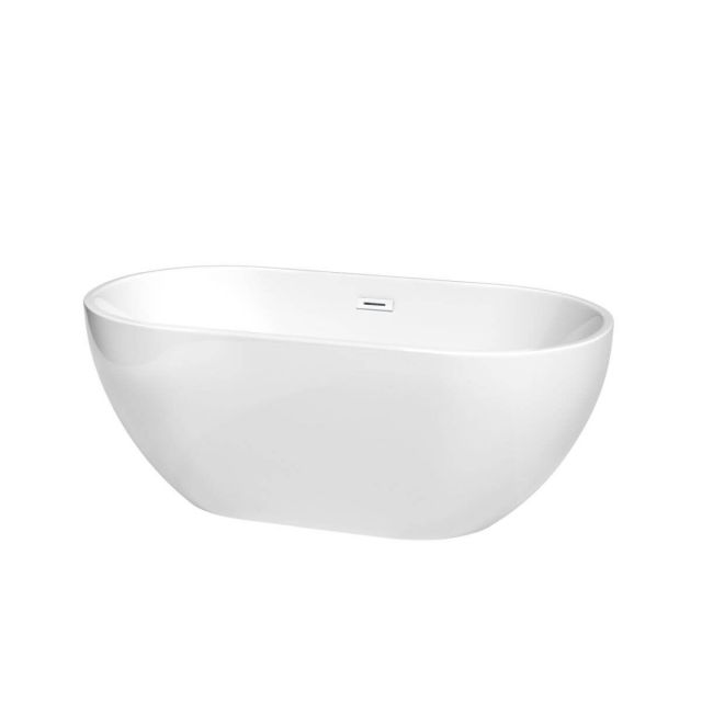 Wyndham Collection Brooklyn 60 Inch Freestanding Bathtub in White with Shiny White Drain and Overflow Trim - WCOBT200060SWTRIM