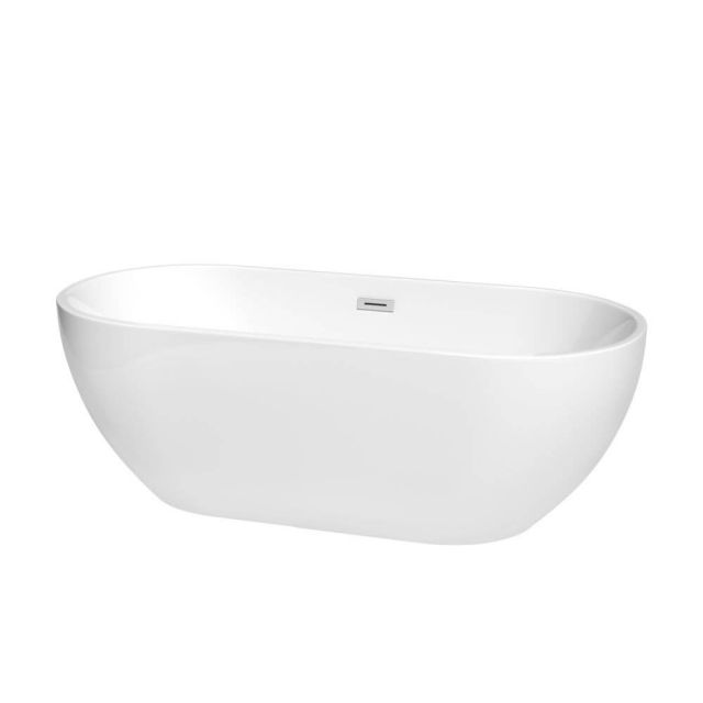 Wyndham Collection Brooklyn 67 Inch Freestanding Bathtub in White with Polished Chrome Drain and Overflow Trim - WCOBT200067