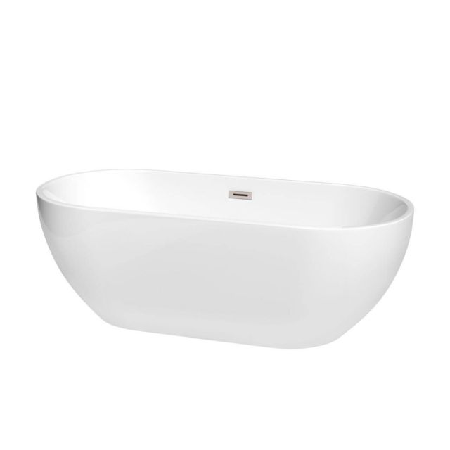 Wyndham Collection Brooklyn 67 Inch Freestanding Bathtub in White with Brushed Nickel Drain and Overflow Trim - WCOBT200067BNTRIM