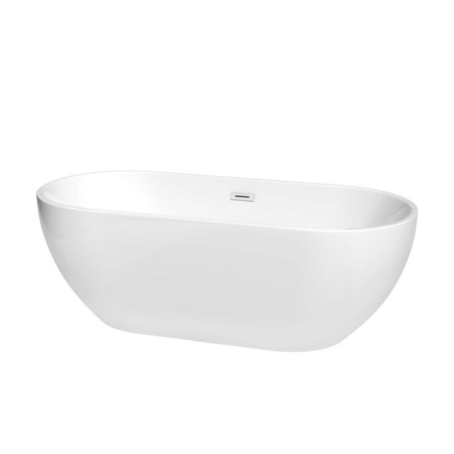 Wyndham Collection Brooklyn 67 Inch Freestanding Bathtub in White with Shiny White Drain and Overflow Trim - WCOBT200067SWTRIM