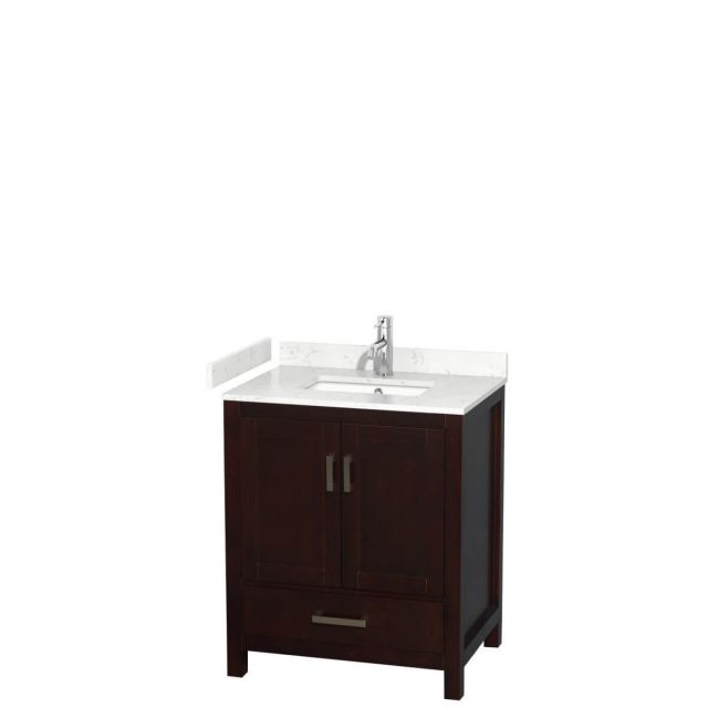 Wyndham Collection Sheffield 30 inch Single Bathroom Vanity in Espresso with Carrara Cultured Marble Countertop, Undermount Square Sink and No Mirror - WCS141430SESC2UNSMXX