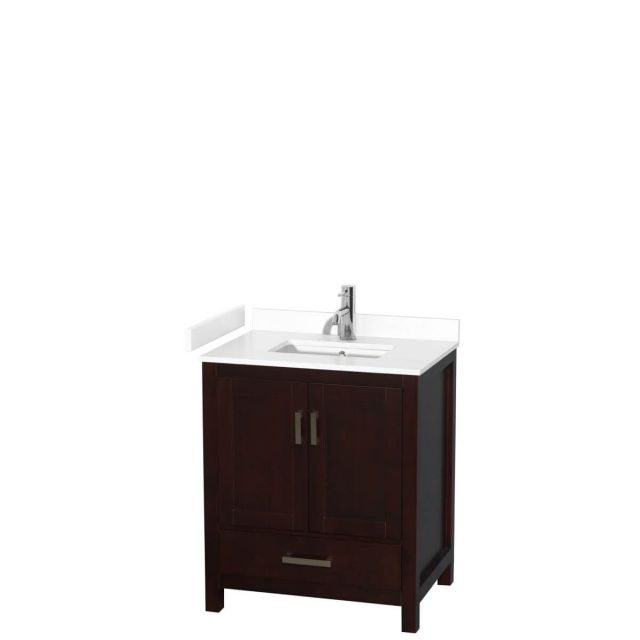 Wyndham Collection Sheffield 30 inch Single Bathroom Vanity in Espresso with White Cultured Marble Countertop, Undermount Square Sink and No Mirror - WCS141430SESWCUNSMXX