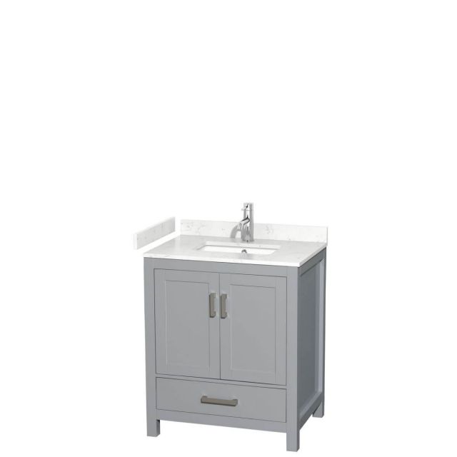 Wyndham Collection Sheffield 30 inch Single Bathroom Vanity in Gray with Carrara Cultured Marble Countertop, Undermount Square Sink and No Mirror - WCS141430SGYC2UNSMXX