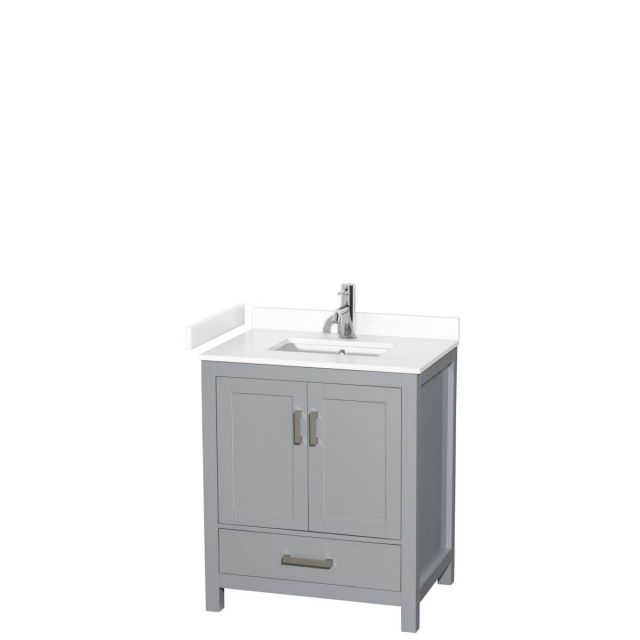 Wyndham Collection Sheffield 30 inch Single Bathroom Vanity in Gray with White Cultured Marble Countertop, Undermount Square Sink and No Mirror - WCS141430SGYWCUNSMXX