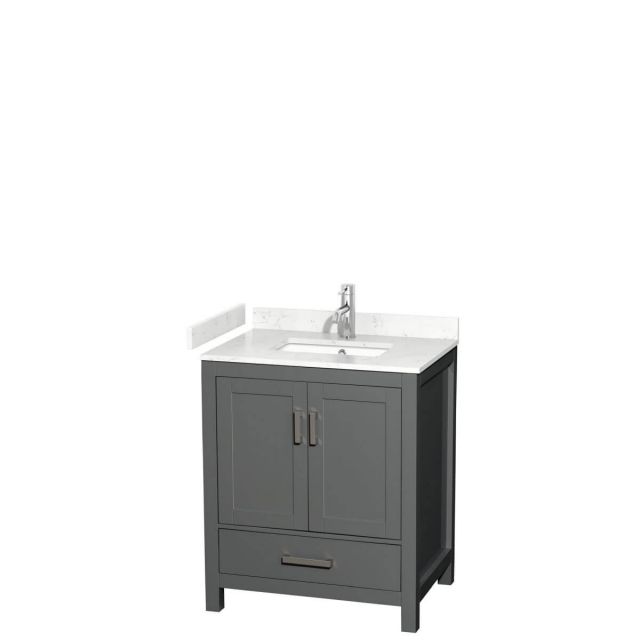 Wyndham Collection Sheffield 30 inch Single Bathroom Vanity in Dark Gray with Carrara Cultured Marble Countertop, Undermount Square Sink and No Mirror - WCS141430SKGC2UNSMXX