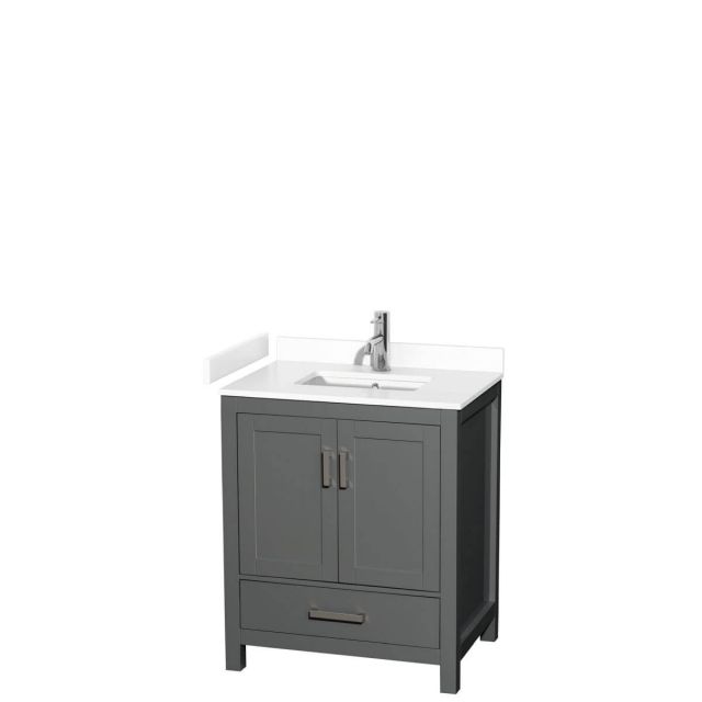 Wyndham Collection Sheffield 30 inch Single Bathroom Vanity in Dark Gray with White Cultured Marble Countertop, Undermount Square Sink and No Mirror - WCS141430SKGWCUNSMXX