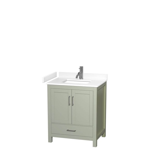 Wyndham Collection Sheffield 30 Inch Single Bathroom Vanity in Light Green with White Cultured Marble Countertop, Undermount Square Sink and Brushed Nickel Trim WCS141430SLGWCUNSMXX
